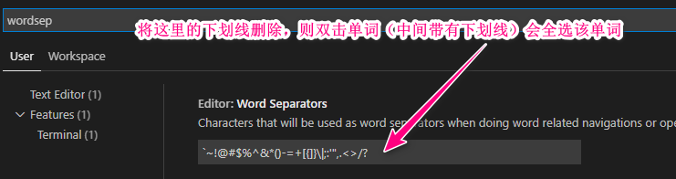 vscode双击选中带有下划线的整个单词