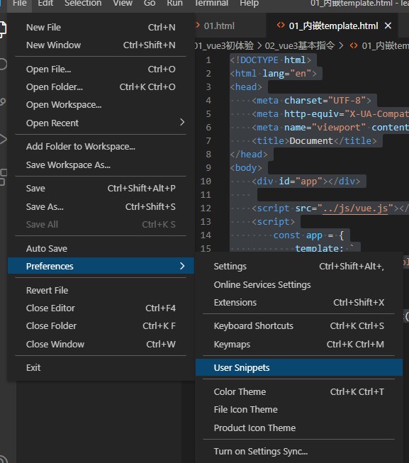 vscode自定义代码片段01